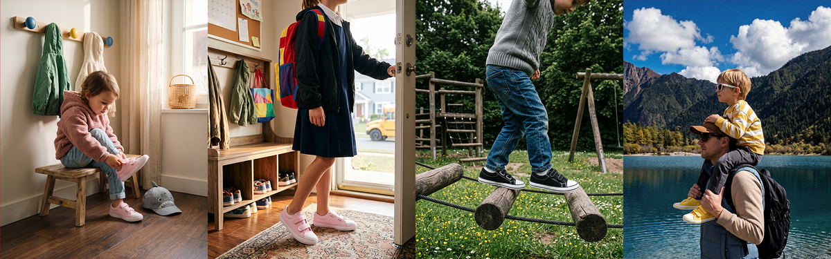 Niños con zapatos barefoot de lona para salidas diarias, actividades de ocio al aire libre y excursiones en familia